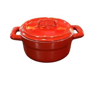 Pier 1 Red Stoneware Dish with Lid Single Serve